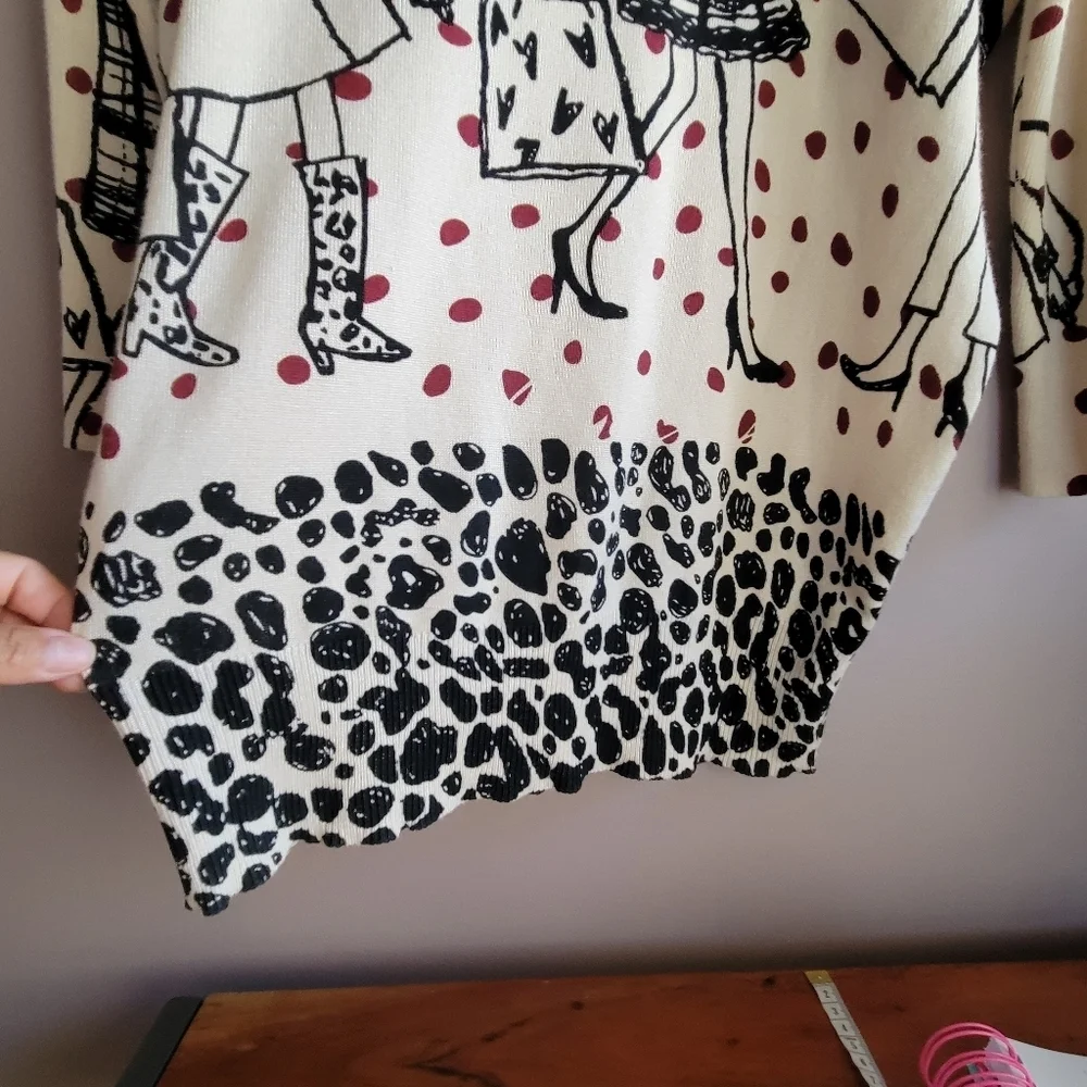 Dj & JuJu Women's Whimsical Graphic Red Dots Sweater Size Medium 3/4 Sleeve - Picture 9 of 12
